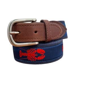 The Belted Cow Leather Lobster Belt Mens 32 Blue Red Ribbon Preppy Leather Golf